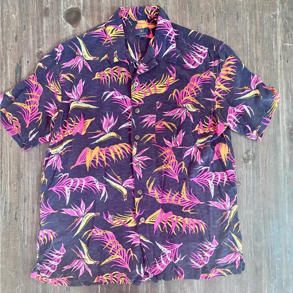George Blue and Pink Print Beach Casual Button Down Shirt Size Medium - Picture 1 of 9
